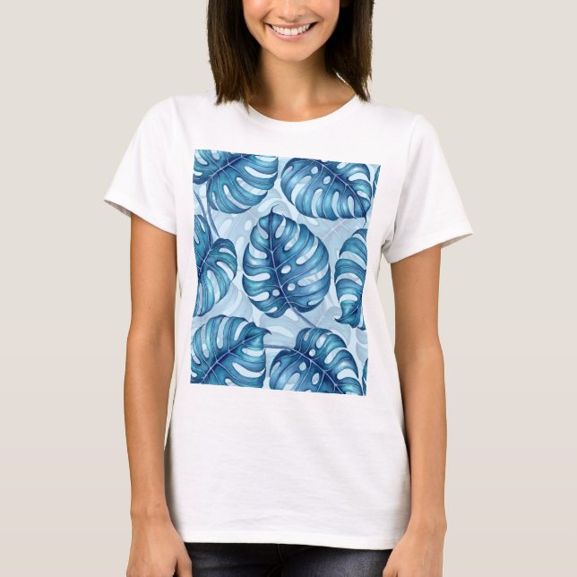 Monstera watercolor pattern blue T-Shirt (Front)