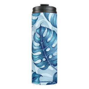 Monstera watercolor pattern blue thermal tumbler