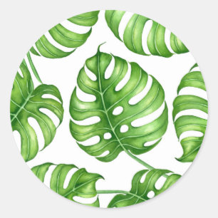 Monstera watercolor pattern classic round sticker