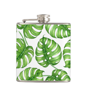 Monstera watercolor pattern hip flask