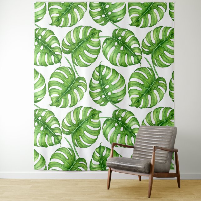 Monstera watercolor pattern tapestry (In Situ)