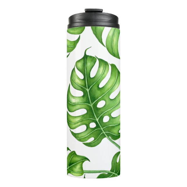 Monstera watercolor pattern thermal tumbler (Front)