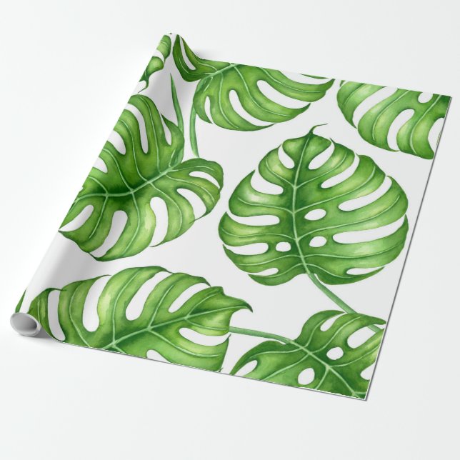 Monstera watercolor pattern wrapping paper (Unrolled)
