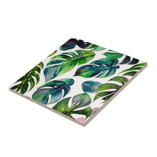monstera watercolor tile