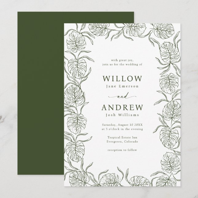 Monstera Wedding Invitation (Front/Back)