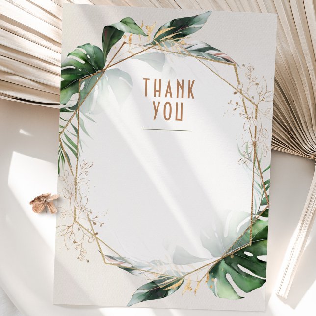 Monstera Wedding Thank You Card Green & Gold (Creator Uploaded)