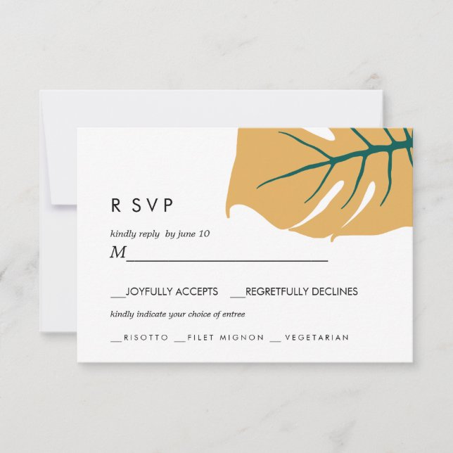 Monstera | Yellow |  Wedding RSVP meal choice (Front)