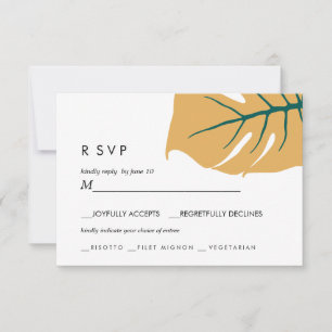 Monstera   Yellow    Wedding RSVP meal choice Card