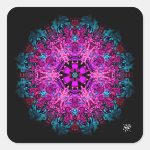 Monsters & a flower (abstract pattern) v1 square sticker