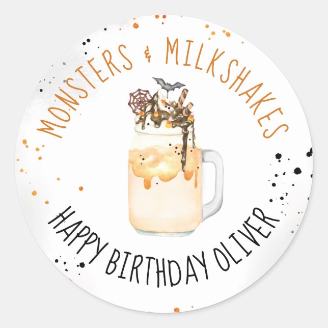 Monsters and Milkshakes Halloween Birthday Party Classic Round Sticker (Front)