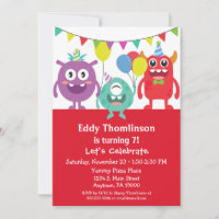 Monsters Birthday Invitation Boys Colourful Monste