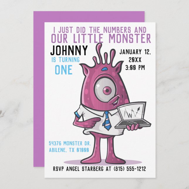 Monsters Birthday Party Invitations Monster Fun (Front/Back)