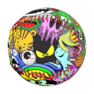 Monsters Cute Characters Halloween Pattern  Baseball
