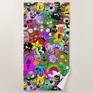 Monsters Cute Characters Halloween Pattern  Beach Towel