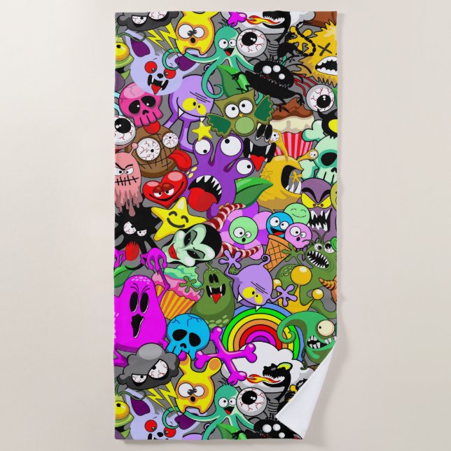 Monsters Cute Characters Halloween Pattern  Beach Towel (Front)
