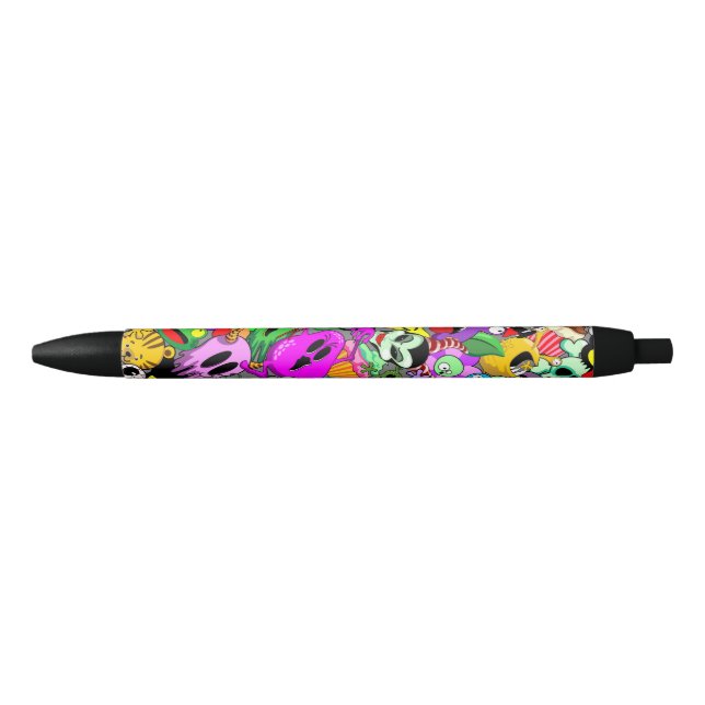 Monsters Cute Characters Halloween Pattern  Black Ink Pen (Front)