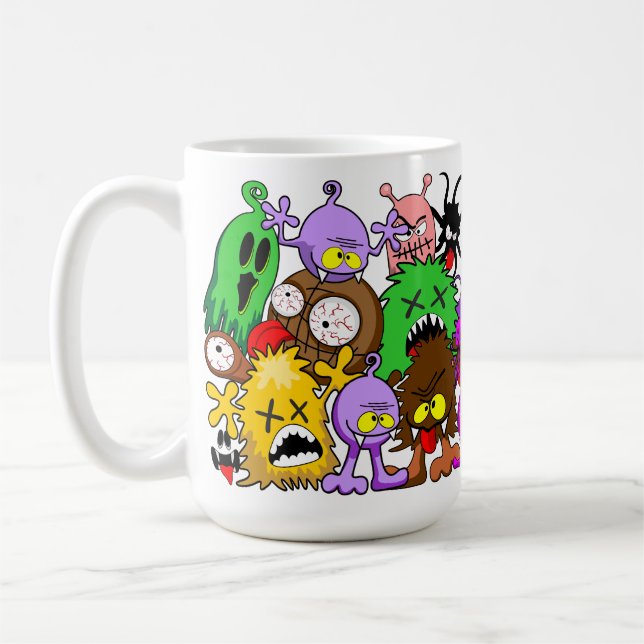 Monsters Cute Characters Halloween Pattern  Coffee Mug (Left)