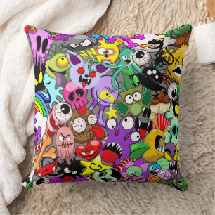 Monsters Cute Characters Halloween Pattern  Cushion
