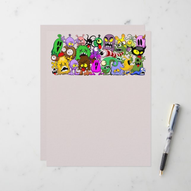 Monsters Cute Characters Halloween Pattern  Custom Letterhead (Front/Back In Situ)