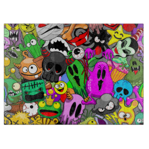 Monsters Cute Characters Halloween Pattern  Cutting Board