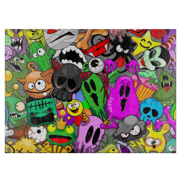 Monsters Cute Characters Halloween Pattern  Cutting Board (Front)