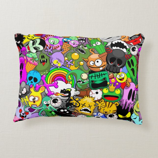 Monsters Cute Characters Halloween Pattern  Decorative Cushion (Back)