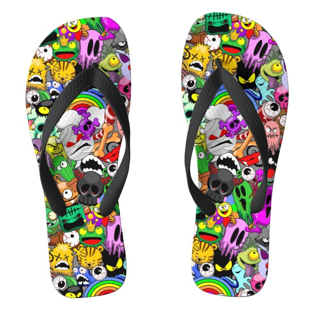 Monsters Cute Characters Halloween Pattern  Flip Flops (Footbed)