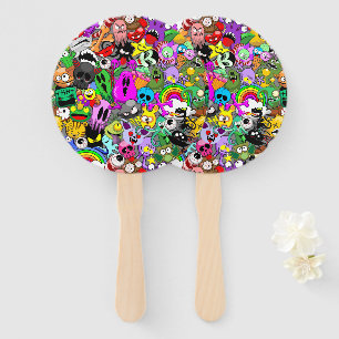 Monsters Cute Characters Halloween Pattern Hand Fan