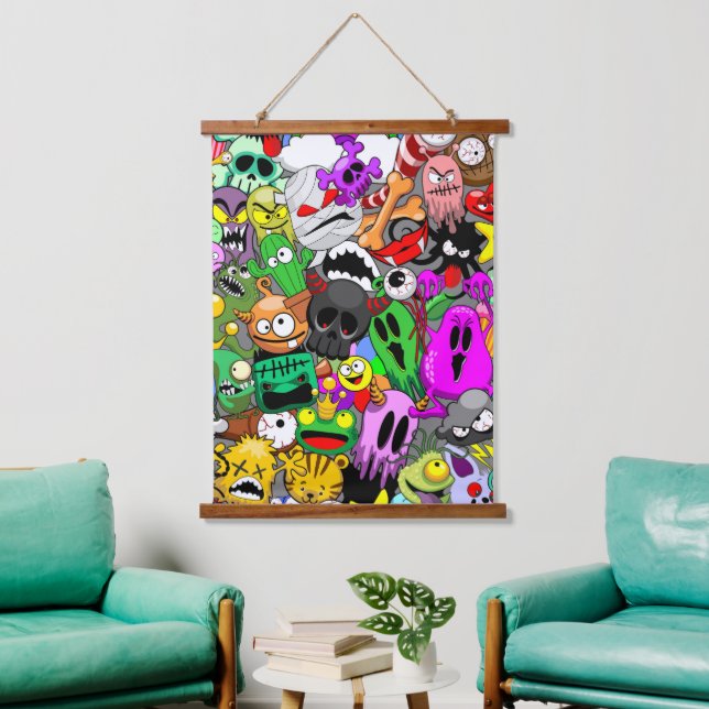 Monsters Cute Characters Halloween Pattern  Hanging Tapestry (Living Room)