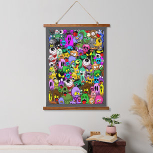 Monsters Cute Characters Halloween Pattern Hanging Tapestry