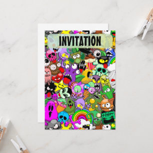 Monsters Cute Characters Halloween Pattern  Invitation