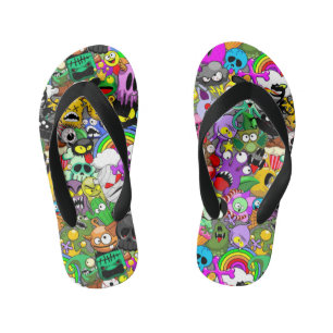 Monsters Cute Characters Halloween Pattern  Kid's Flip Flops