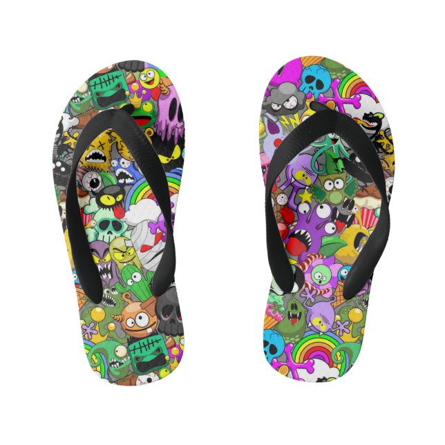 Monsters Cute Characters Halloween Pattern  Kid's Flip Flops (Footbed)