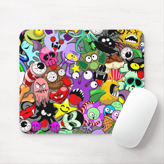 Monsters Cute Characters Halloween Pattern  Mouse Mat (With Mouse)