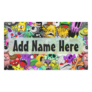 Monsters Cute Characters Halloween Pattern Name Tag