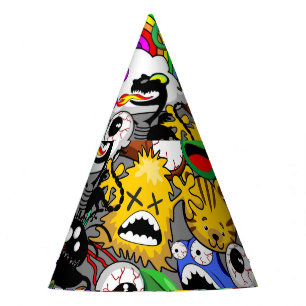Monsters Cute Characters Halloween Pattern  Party Hat
