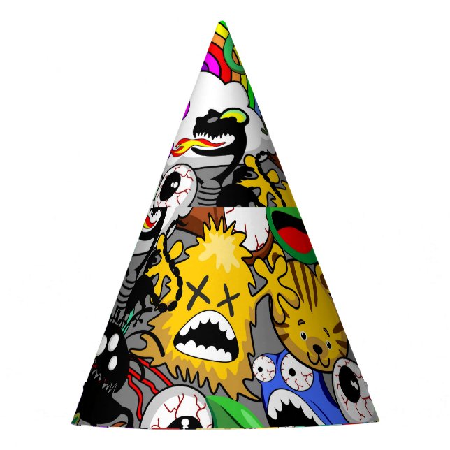 Monsters Cute Characters Halloween Pattern  Party Hat (Front)