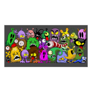Monsters Cute Characters Halloween Pattern  Poster