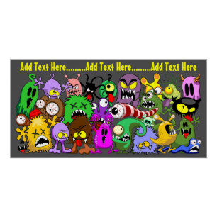 Monsters Cute Characters Halloween Pattern  Poster