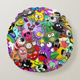 Monsters Cute Characters Halloween Pattern  Round Cushion