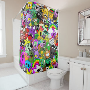 Monsters Cute Characters Halloween Pattern  Shower Curtain