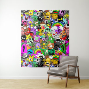 Monsters Cute Characters Halloween Pattern  Tapestry