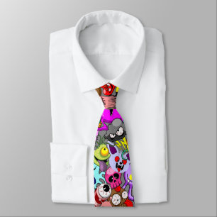 Monsters Cute Characters Halloween Pattern  Tie