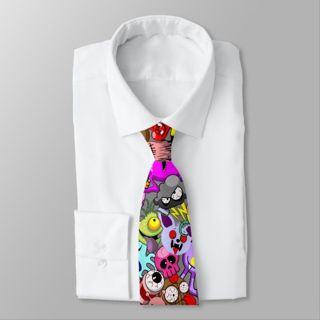 Monsters Cute Characters Halloween Pattern  Tie (Tied)