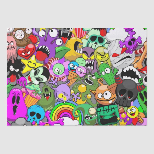 Monsters Cute Characters Halloween Pattern  Tissue Paper (Front)