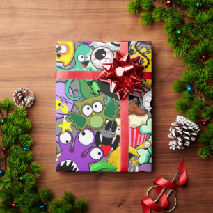 Monsters Cute Characters Halloween Pattern  Wrapping Paper