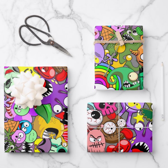 Monsters Cute Characters Halloween Pattern  Wrapping Paper Sheet (Front)