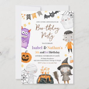 Monsters Halloween Double Birthday Invitation