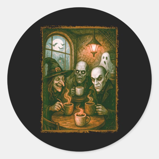 Monsters In Coffee Shop Coffee Lovers Barista Hall Classic Round Sticker (Front)