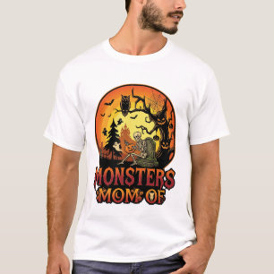 Monsters Mum Halloween Skeleton Pumpkin Owl Spooky T-Shirt